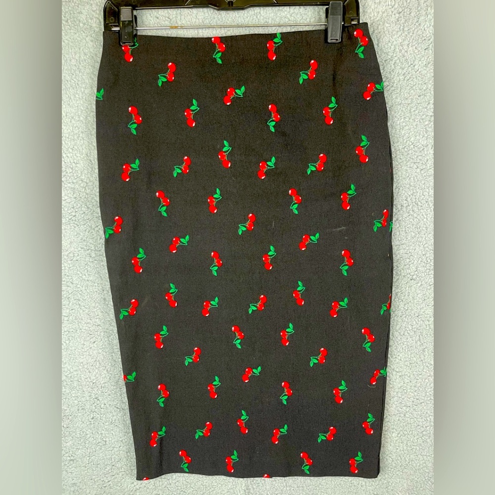 New York And Company 7TH Avenue Womens Black Cherry Print Pencil Skirt